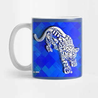 wild tiger in mandala ecopop jungle art in blue Mug